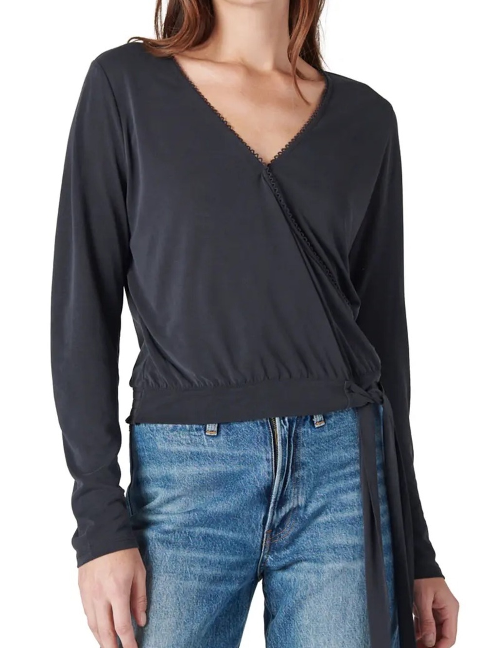 Lucky Brand Black Wrap-Front Long Sleeve Blouse​​